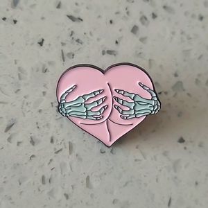 Skeleton Hands Booty Butt Heart Holding Love Macabre Death Lapel Pin